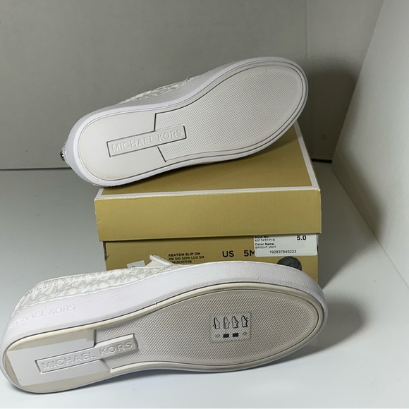 MICHAEL Michael Kors Keaton Slip-On (White Mini MK Logo Coated Canvas/Nappa) - Picture 8 of 16